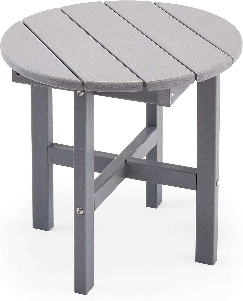 VonHaus Adirondack Round Side Table Grey 45cm Waterproof Slatted