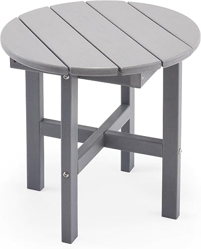 VonHaus Adirondack Round Side Table Grey 45cm Waterproof Slatted
