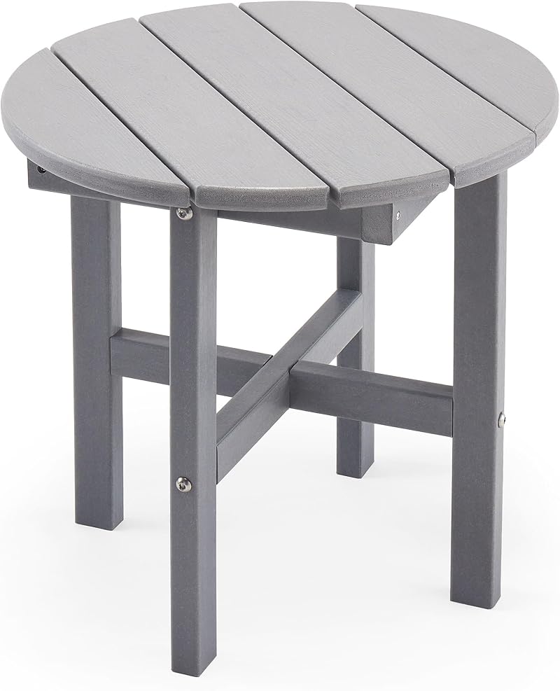 VonHaus Adirondack Round Side Table Grey 45cm Waterproof Slatted