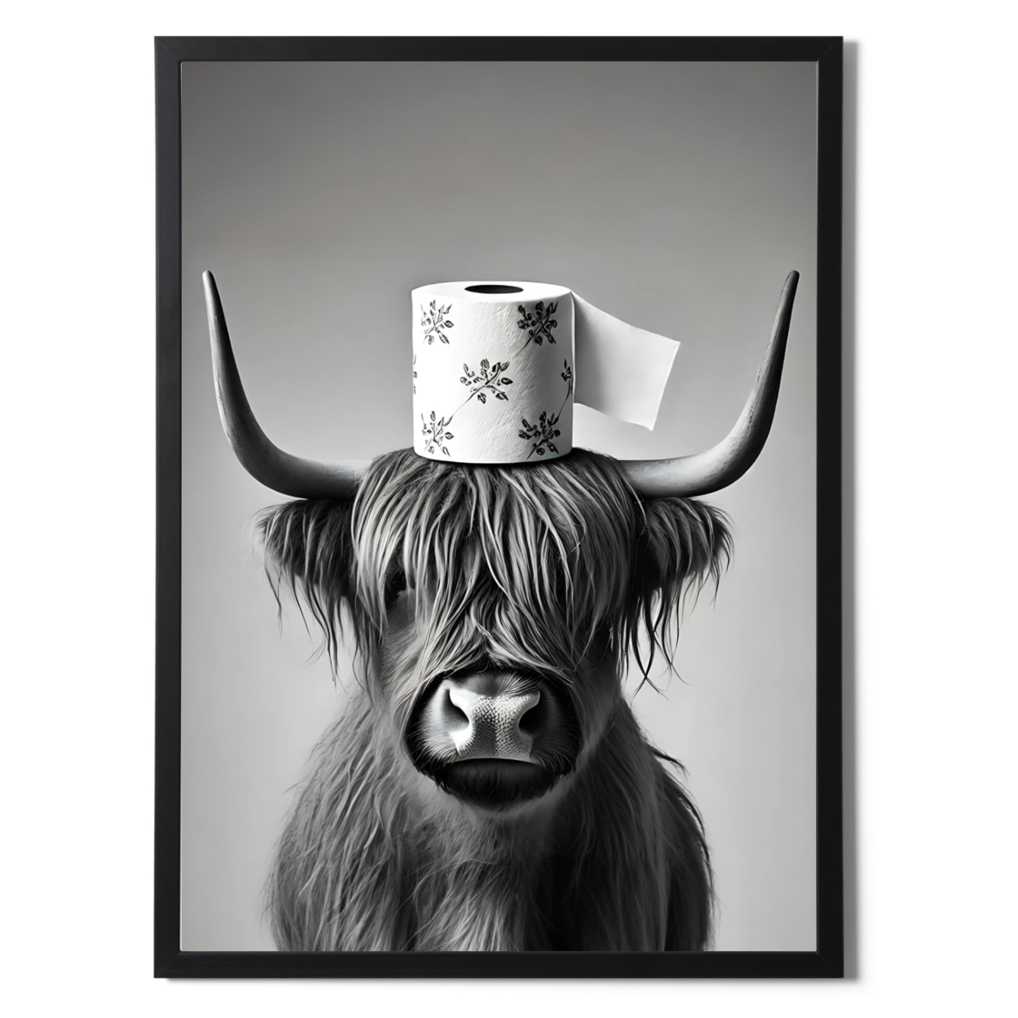 State Media Vision Highland Cow With a Toilet Roll A3 Poster No Frame - 29.7x42cm Size Print - Bathroom Wall Art