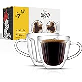 JoyJolt Disney Minnie Mouse 3D Double Wall Espresso Glasses, 5.4oz Small Glass Mugs with Handles, Coffee Cups Set of 2, Insulated Clear Glasses for Double Shot Espresso Cappuccino Tea, Disney Gifts