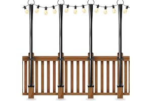NEXILLUMI 4 Pack String Light Poles for Deck, 5Ft Heavy-Duty Metal Deck Light Poles for Outside with Fixing Clips, Lighting Hanging Post Accessories for Patio Decor Garden Backyard Yard Fence Porch Decorations