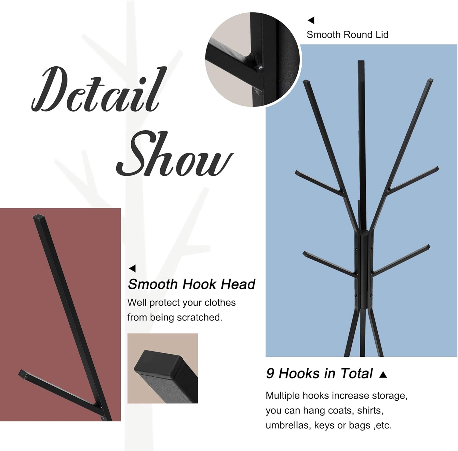 Hapilife Coat Stand, Modern Floor Standing Hat and Coat Stand Clothes