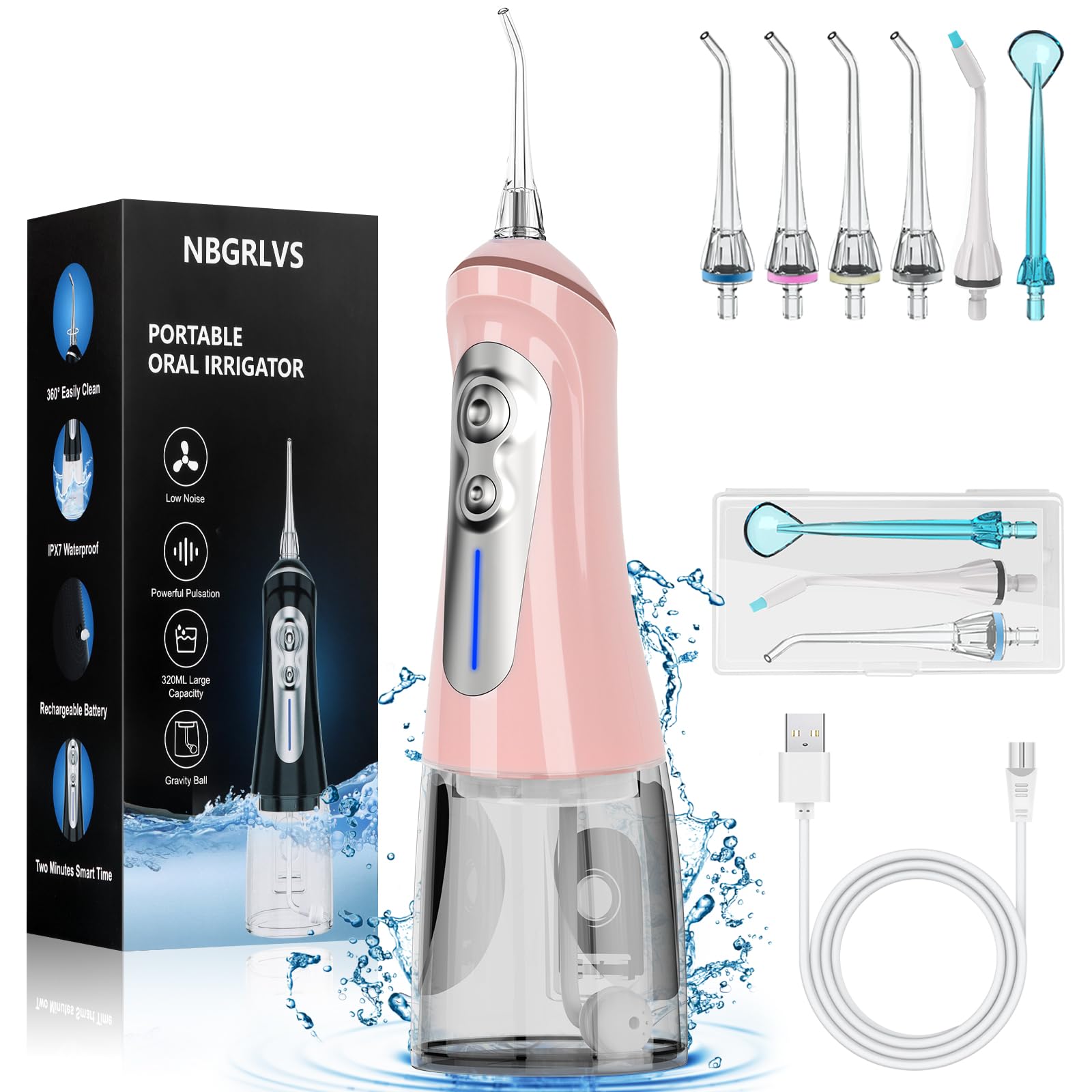 Photo 1 of **SEE CLERK NOTES*8NBGRLVS Water Dental Picks for Teeth Cleaning,6 Modes 6 Tips and Storage Case Water Dental Flossers Cordless 320ML IPX 7 Waterproof Rechargeable Portable Electric Dental flosser for Trave Home (Pink)
