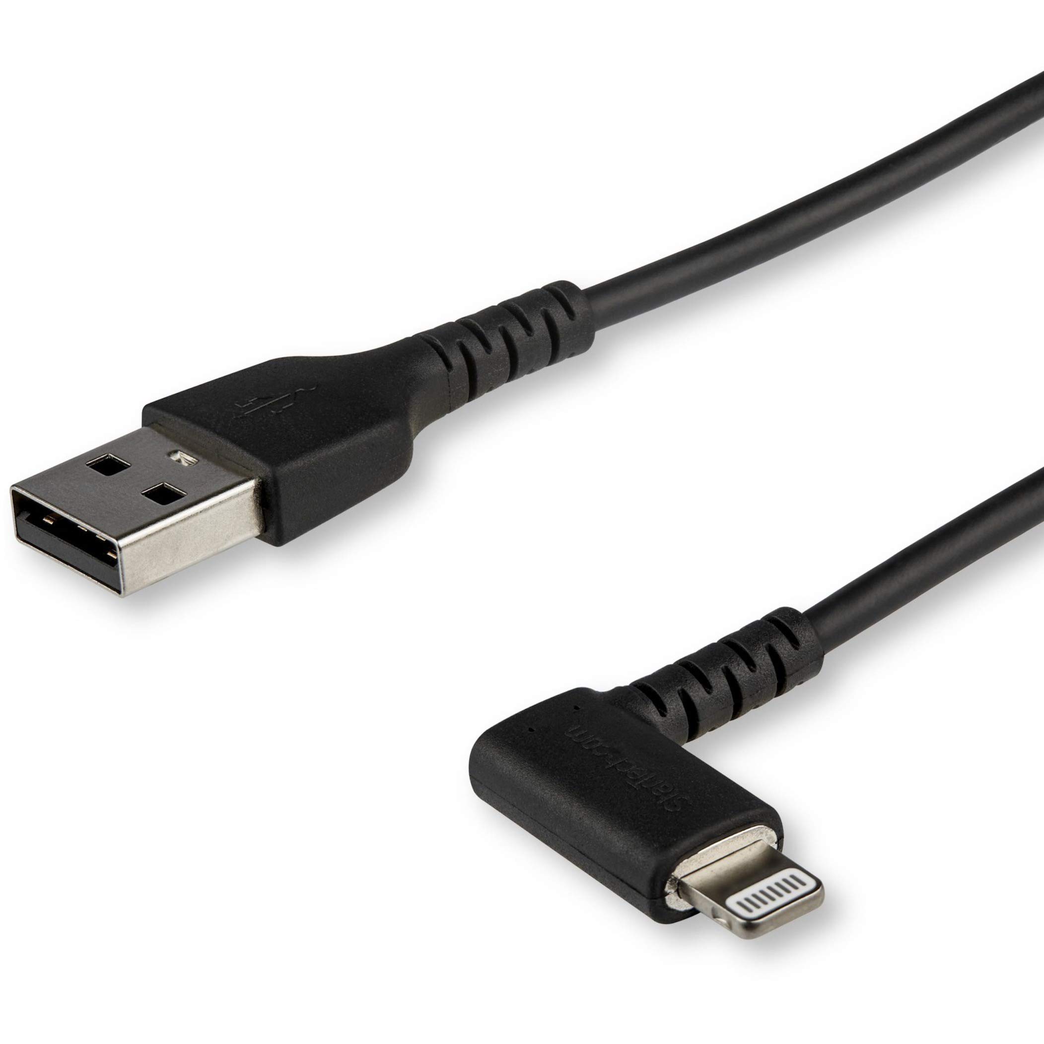 StarTech.com 2m USB A to Lightning Cable - Durable 90 Degree Right Angled Black USB Type A to Lightning Connector Sync & Charger Cord w/Aramid Fiber Apple MFI Certified iPad iPhone 11 (RUSBLTMM2MBR)