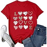 Valentine Day Shirt Women Leopard Love Heart Print T-Shirt Teachers Valentines Short Sleeve Tee Tops
