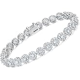 Gemsme Tennis Bracelet for Women 1 Row 18K Yellow Gold/White Gold Plated 5mm Round Cubic Zirconia Bracelets 6.5-8.5 inch