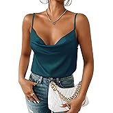 Aoulaydo Women's Spaghetti Straps V Neck Satin Camisole Cowl Neck Cami Tank Top Silk Camisole Sleeveless Blouses