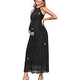 AISWI Halter Neck Sparkly Mesh Maternity Maxi Dress