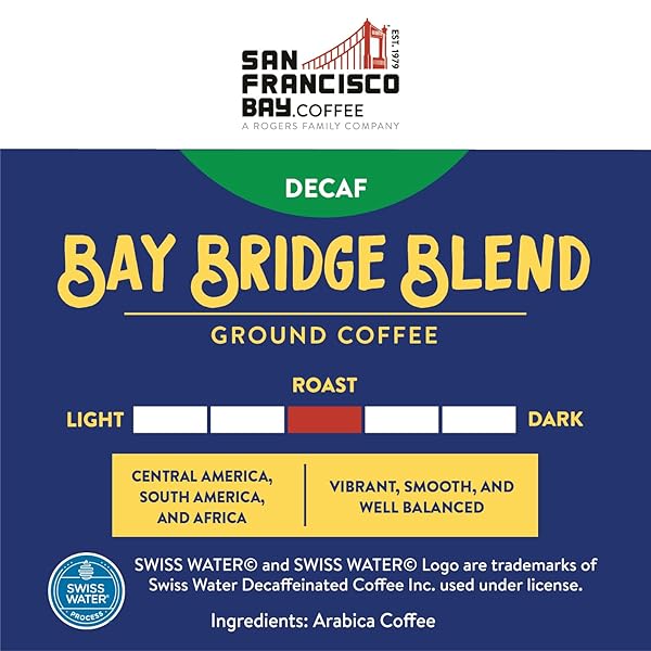 SAN FRANCISCO BAY GROUND COFFEE – DECAF BAY BRIDGE BLEND (28OZ BAG), MEDIUM ROAST, SWISS WATER PROCESSED