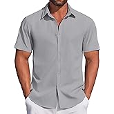 COOFANDY Men's Casual Dress Shirt Short Sleeve Button Down Shirts Summer Wedding Untucked Shirt