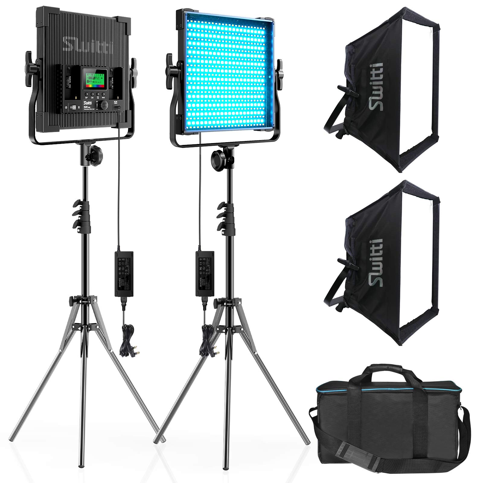 Switti Video Lighting Kit with Softbox, 2 Packs 50W RGB Led Panel Light, 2600-10000K, CRI 97+, Photography Light with Tripod, for YouTube, Portrait, Still Life Shooting, Live Streaming