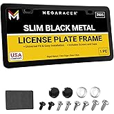 Premium Slim Matte Black License Plate Frame – 1 Piece, Rust-Free Stainless Steel & Rattle-Free, Street Legal, Universal with Screw Caps, Thin Edged Metal Front or Rear Car Tag Holder for Men & Women