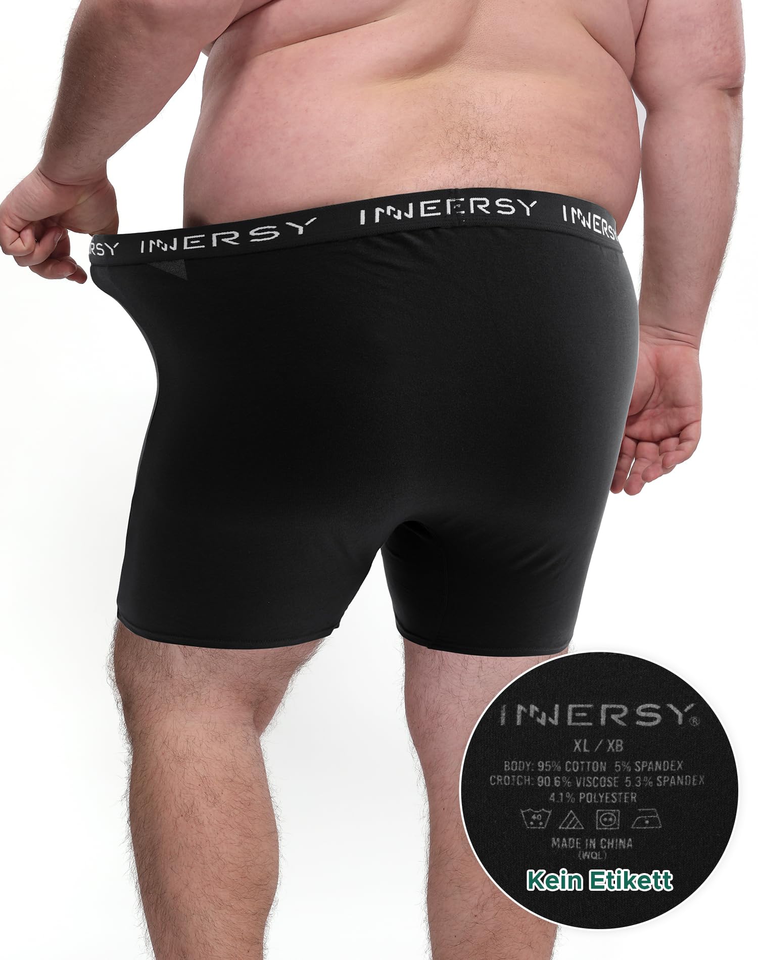 INNERSY Unterhosen Männer Große Größen Schwarz Herren Boxershorts mit Eingriff Retroshorts 4er Pack (5XL, 4 Schwarz) 4