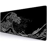 SANWUMIAN Gaming Mouse Pad, Large Mouse Pads for Desk, Non-Slip Rubber Base Mousepad, Keyboard Mouse Mat, Desk Pad with Stitched Edges, 31.5x11.8inch, The Great Wave Off Kanagawa