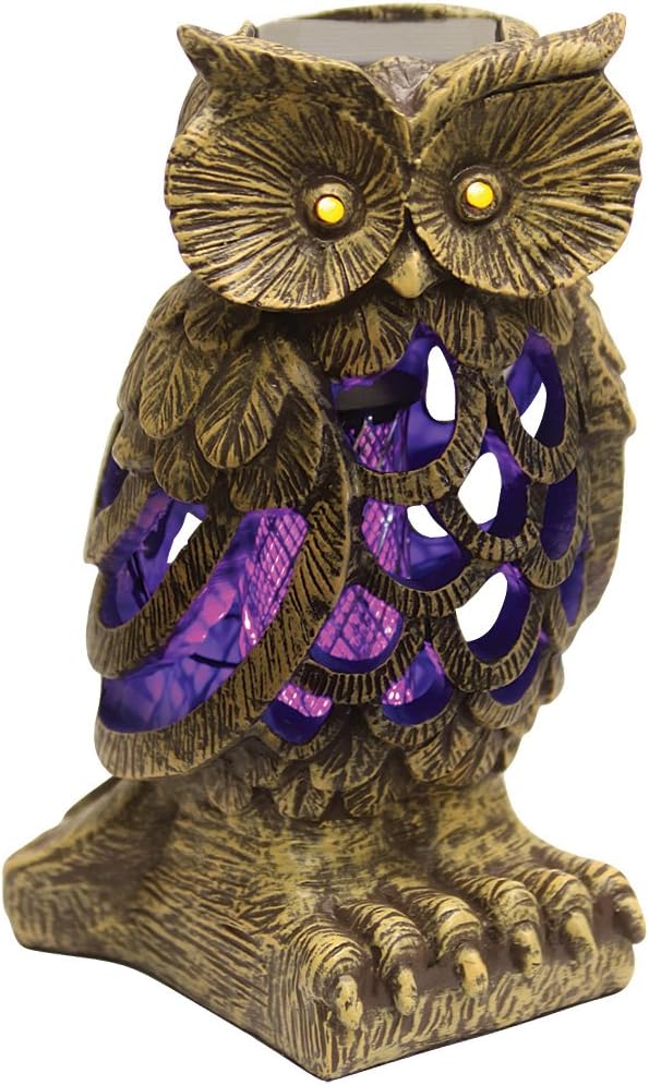 Attractive Antique Painted Resin Solar Owl With Glowing Eyes And Bug Zapper