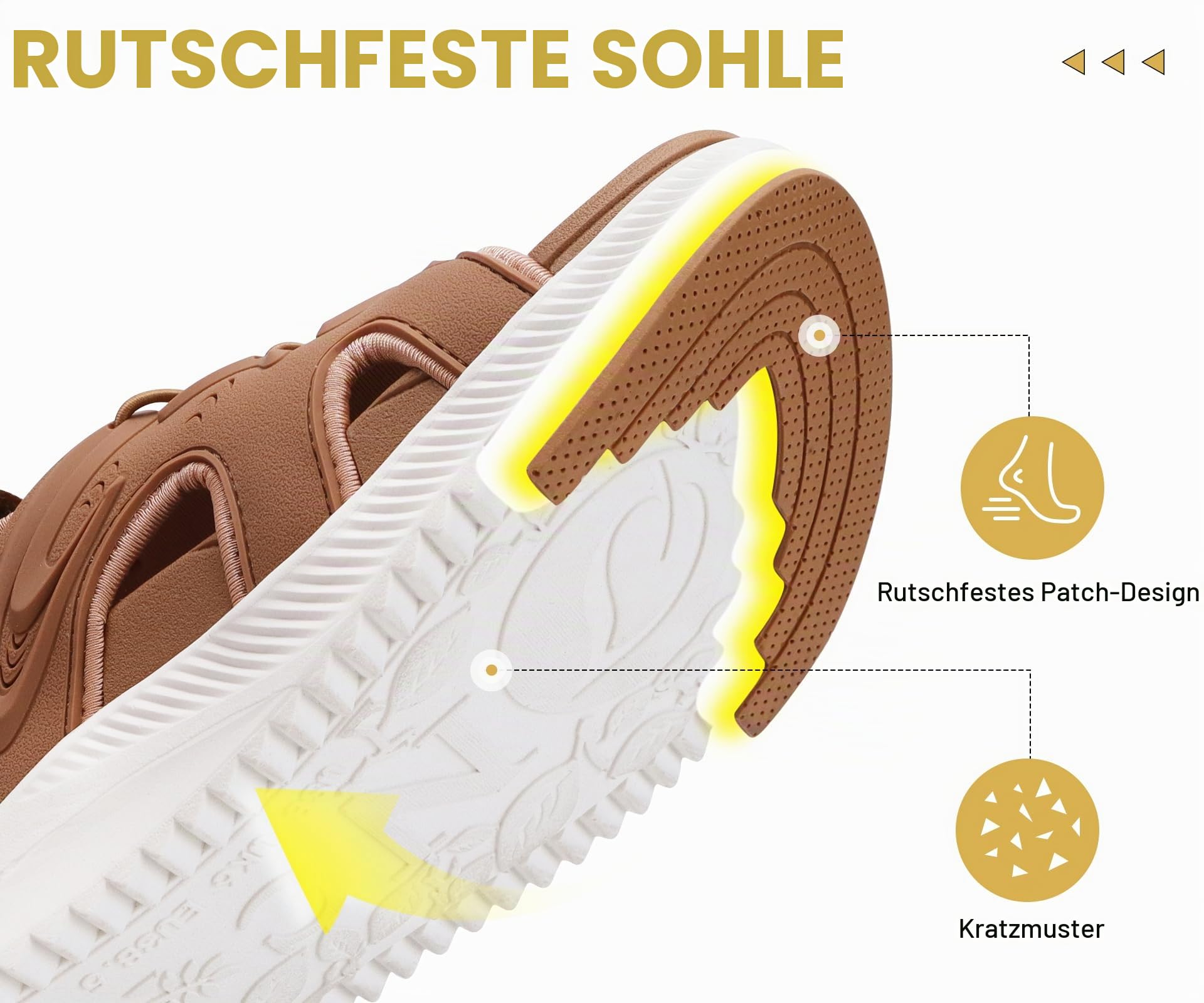 ONCAI Walking Sandalen Damen 2025, Sport Athletic Wandern Sandalen Arch Support Orthopädische Outdoor Fußbett für Plantar Fasciitis, Wasser Sandalas Damen mit Verstellbare Riemen Khaki/Weiß Größe 41 6