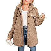 Haloumoning Girls Fuzzy Fleece Jacket Casual Button Down Sherpa Overcoat Faux Fur Jackets Outwear 4-15 Years