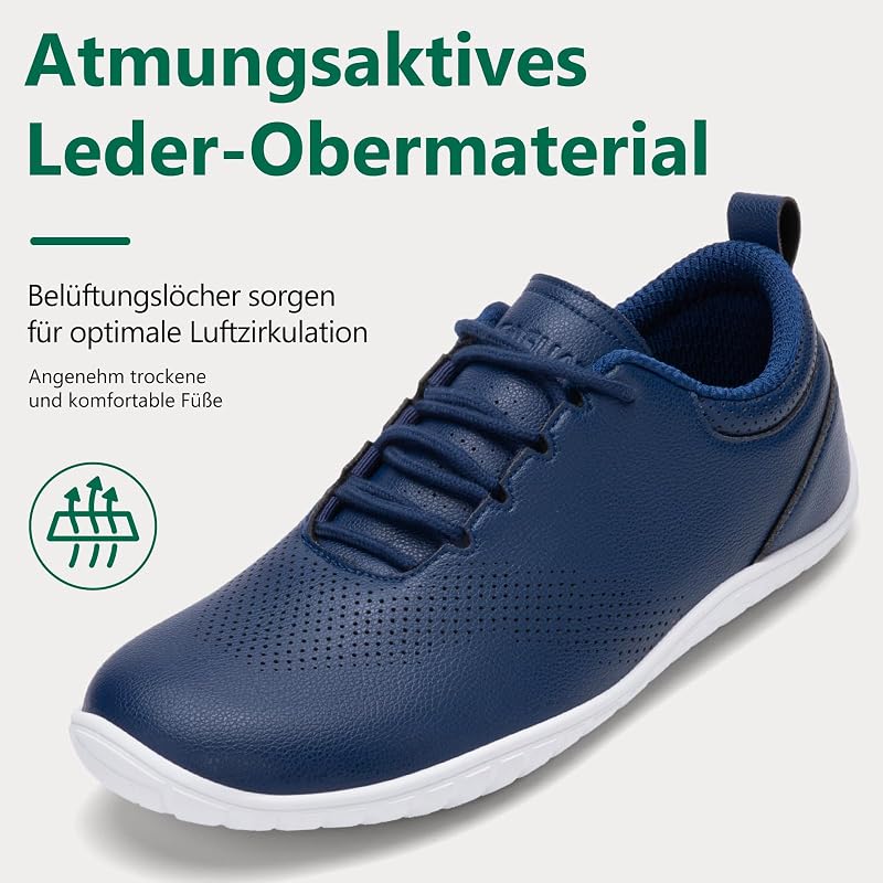 Barfußschuhe Herren Kunstleder Barfussschuhe Leicht Atmungsaktiv Minimalistische Barefoot Shoes für Outdoor Fitness Walking Freizeit Blau,Gr.42