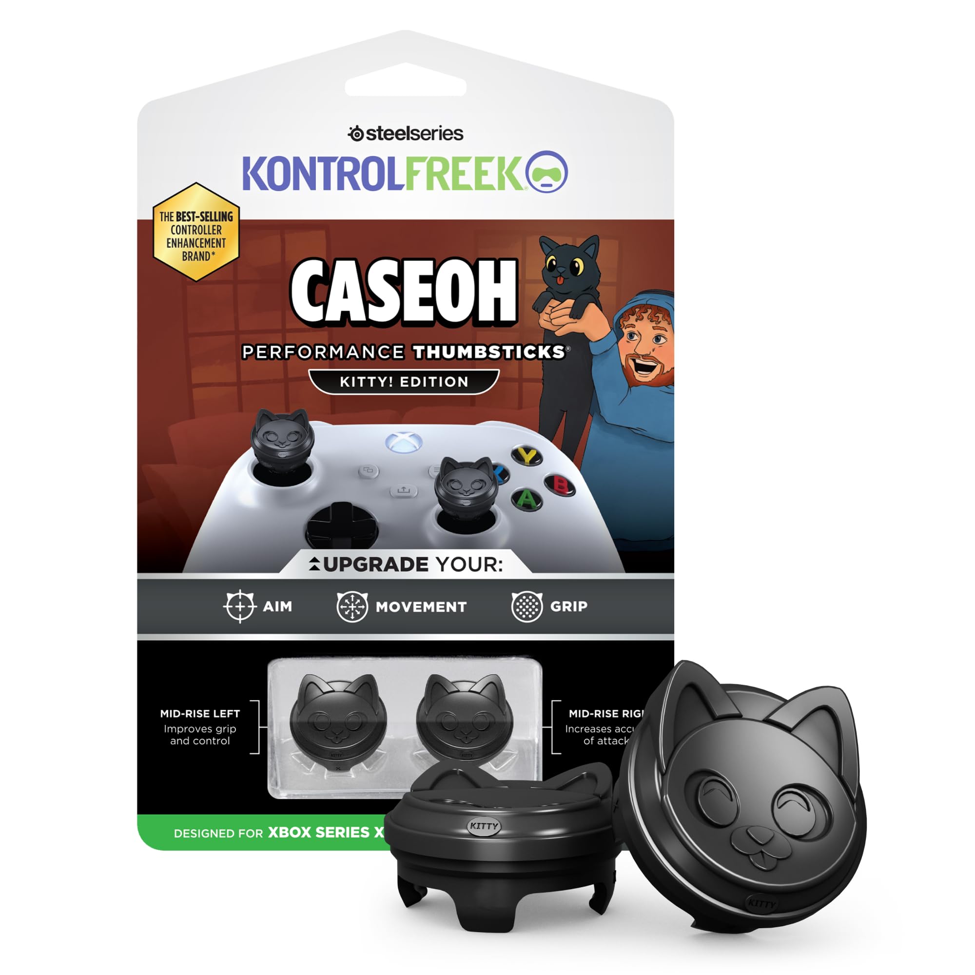 KontrolFreek CaseOh Performance Thumbsticks® – Kitty! Edition | Made for Xbox One & Xbox Series X Controller | Black