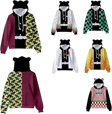 Amazon Cosfairy 鬼滅の刃風 100 150 猫耳フード ソックス贈り コート パーカー コスプレ 長袖ジャケット トップス 男の子 女の子 かわいい猫の耳 変装 ワンサイズ大きめおススメ キッズコスチューム おもちゃ