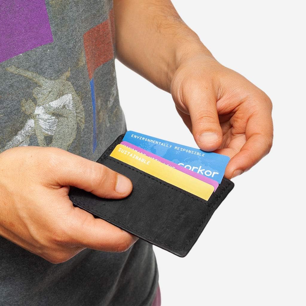Corkor Card Case Wallet Minimalist ID Holder Slim RFID Blocking for Men Women Black Color - Image 3