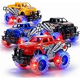 ArtCreativity Light Up Monster Trucks for Boys and Girls, 4-Pack Toy Truck Set, Monster Trucks for Boys 3 4 5 6 7 8 Years Old, Toddler Monster Truck Toys, Light Up Trucks