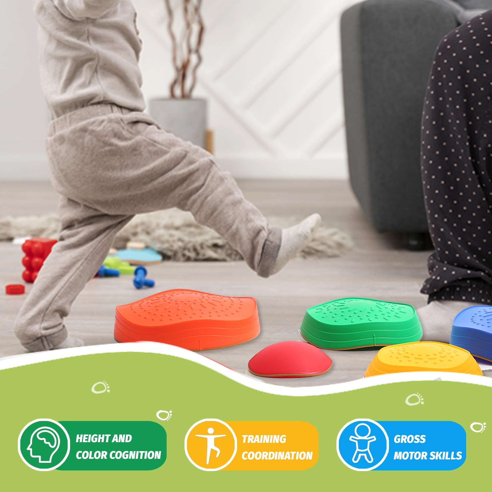 Balance Stepping Stones for Kids - 5pcs Vibrant and Nature-Themed Sensory Toys to Encourage Toddlers Balance & Gross Motor Skills for Indoor and Outdoor Play