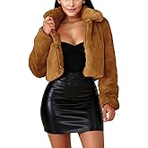 Ophestin Women Solid Color Long Sleeve Shaggy Lapel Faux Fur Coat Short Jacket Outwear Warm Winter