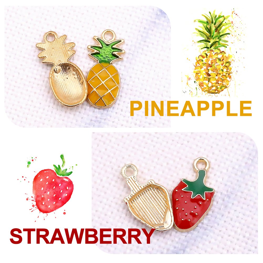 20 pcs Straberry Charms and Pineapple Charms, Fruit Shaped Jewelry Making Pendants, Cute Alloy Beads for Earring, Necklace, Bracelet Jewelry Making and Crafting