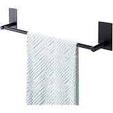 Songtec Adhesive Towel Bar Black 16-Inch, Stick On Bath Towel Rack No Drill, Strong Adhesion Tape Mount Towel Holder, Stainless Steel - Black