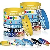 100 Pcs Autism Awareness Bracelets,Puzzle Pieces Autism Awareness Silicone Wristbands Special Autism Education Motivational Rubber Wristband for Women Adult Teens Gifts Party Supplies Presents