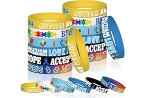 CINROBIYE 30 Pcs Autism Awareness Bracelets,Puzzle Pieces Autism Awareness Silicone Wristbands Special Autism Education Motivational Rubber Wristband for Women Adult Teens Gifts Party Supplies Presents