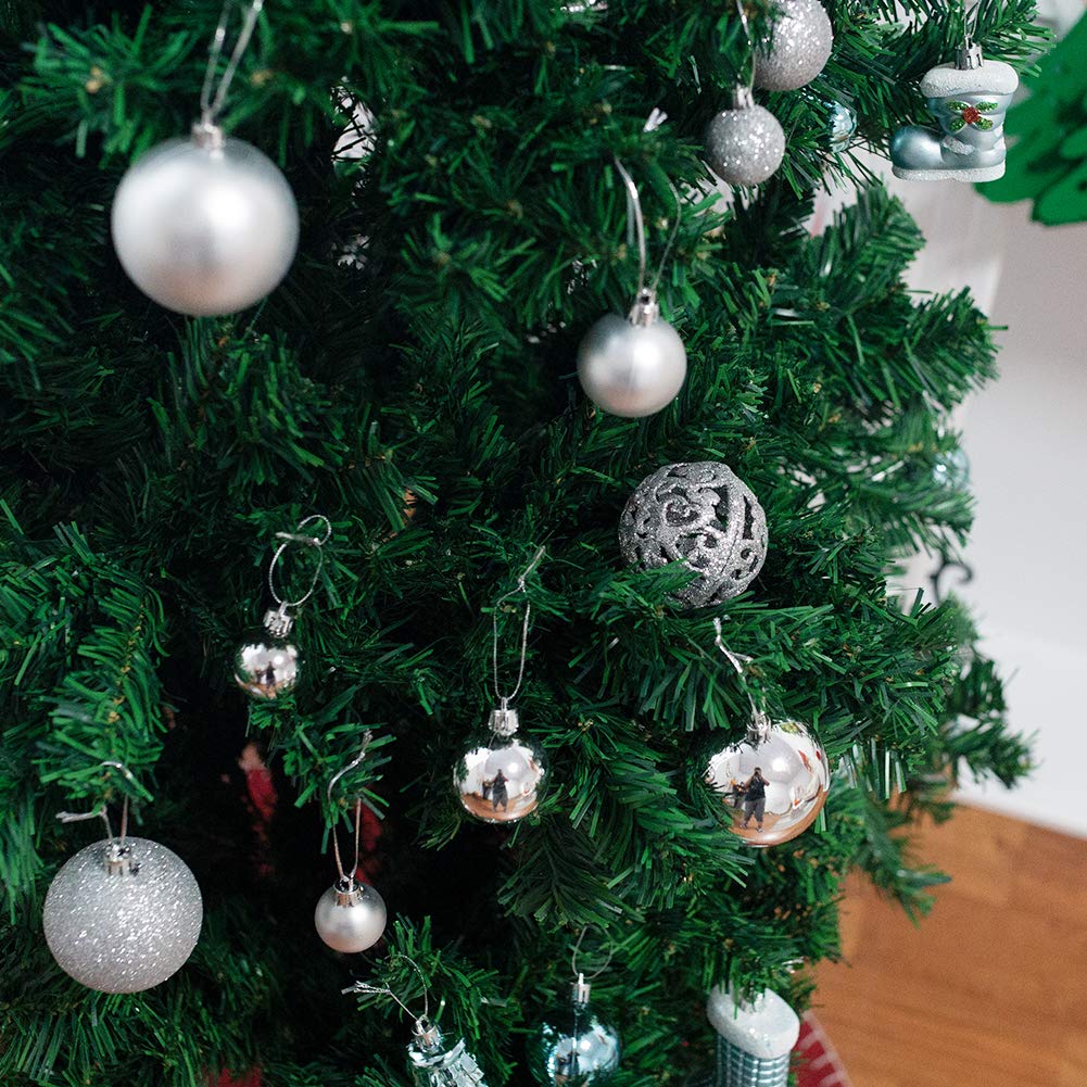 HAKACC Weihnachtskugeln, 100 Stück Weihnachtsbaumkugeln Silber Christbaumschmuck Anhänger für Tannenbaum Glitze Ball Weihnachtsdeko