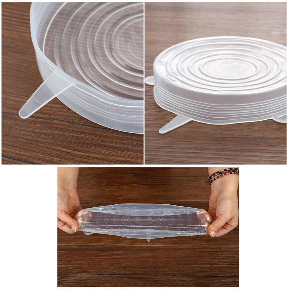 Denshine Silicone Stretch Lids 6 Pack Reusable Durable and Expandable Food Wrap Seal Covers Fit Various Sizes and Shapes of Containers for keep food fresh, Dishwasher and Freezer Safe