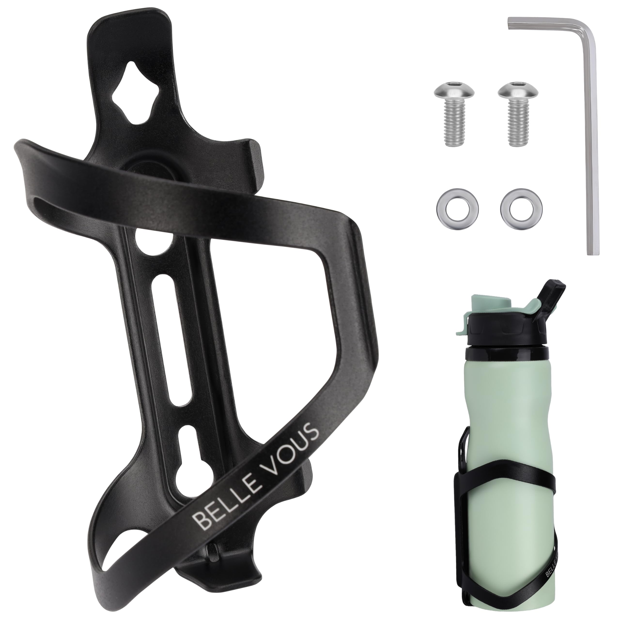 Belle Vous Side Loading Black Bicycle Water Bottle Holder - 750ml / 25oz Lightweight Bike Cage for Sports Drink Cup - Strong Holder for Road and Mountain Bikes