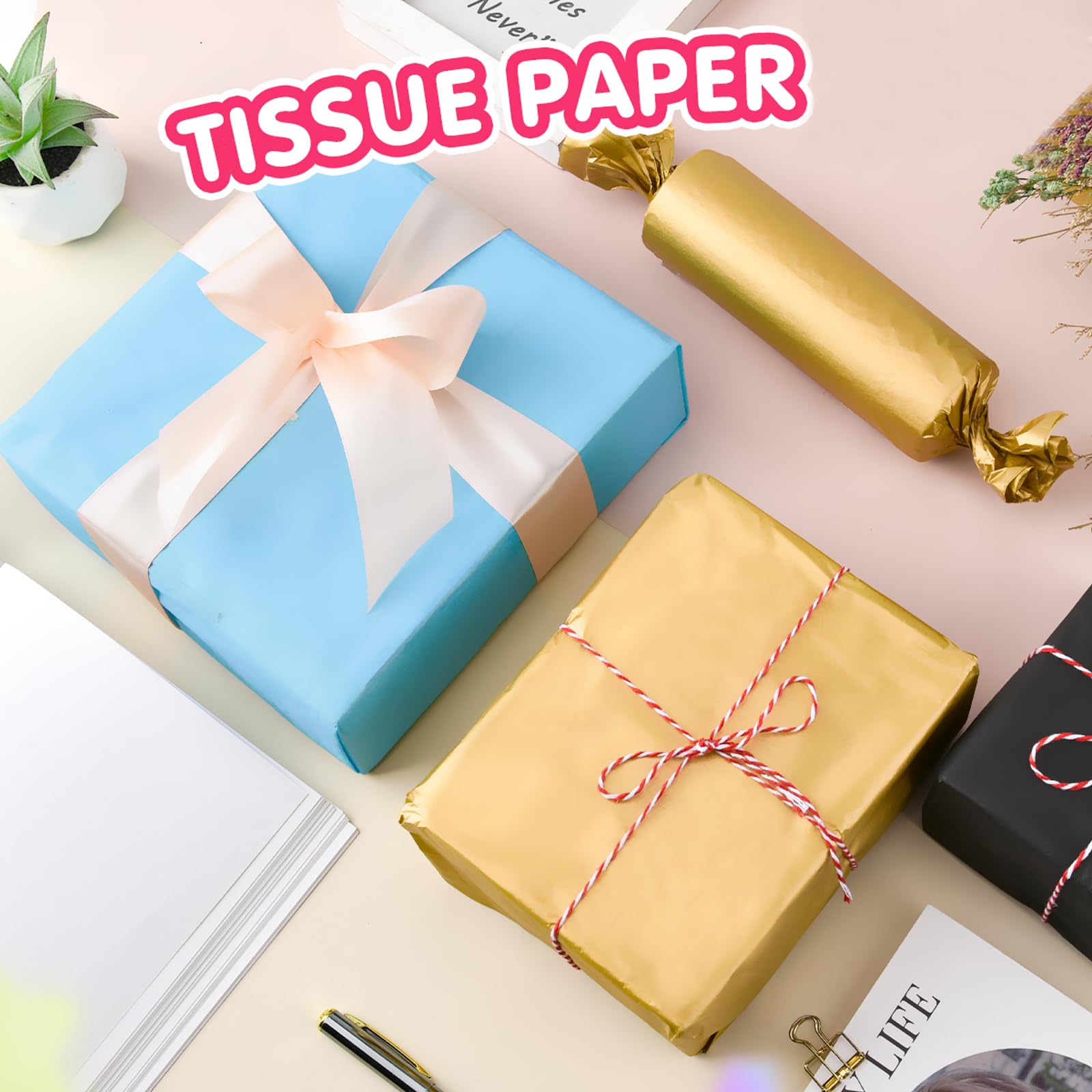 Gold Tissue Paper for Gift Bags - 30 Sheets of Gold Wrapping Tissue Paper Bulk Packaging Paper for Weddings Birthday DIY Project Christmas Gift Wrapping Crafts Decor (14 x 20 Inch)