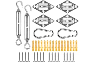 COSWEET 40Pcs Sun Shade Hardware Kit - Retractable 4.5'' to 6.5'' 304 Heavy Duty Stainless Steel Installation Replacement for Installing Rectangle Square Triangle Shade Sail in Outdoor Patio Garden