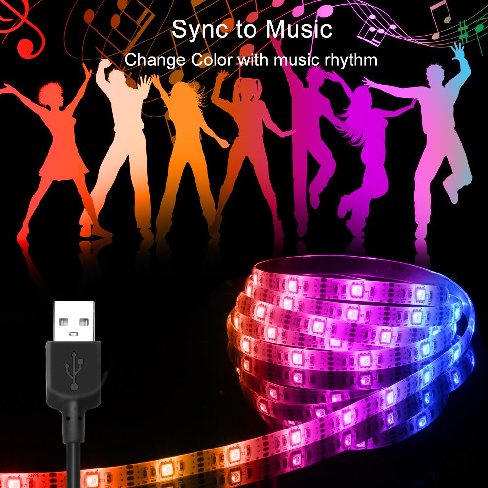 USB LED Strip Lights, Led Light Strip Sync to Music Led Lights with RF Remote Waterproof LED Strip Rope Lights USB Powered RGB LED Lights Flexible Color Changing Lights-7.5Ft/2.5M