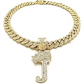 BLINGFACTORY Hip Hop Alphabet Initial J Pendant & 12mm 18" Full Iced Box Lock Cuban Chain Necklace
