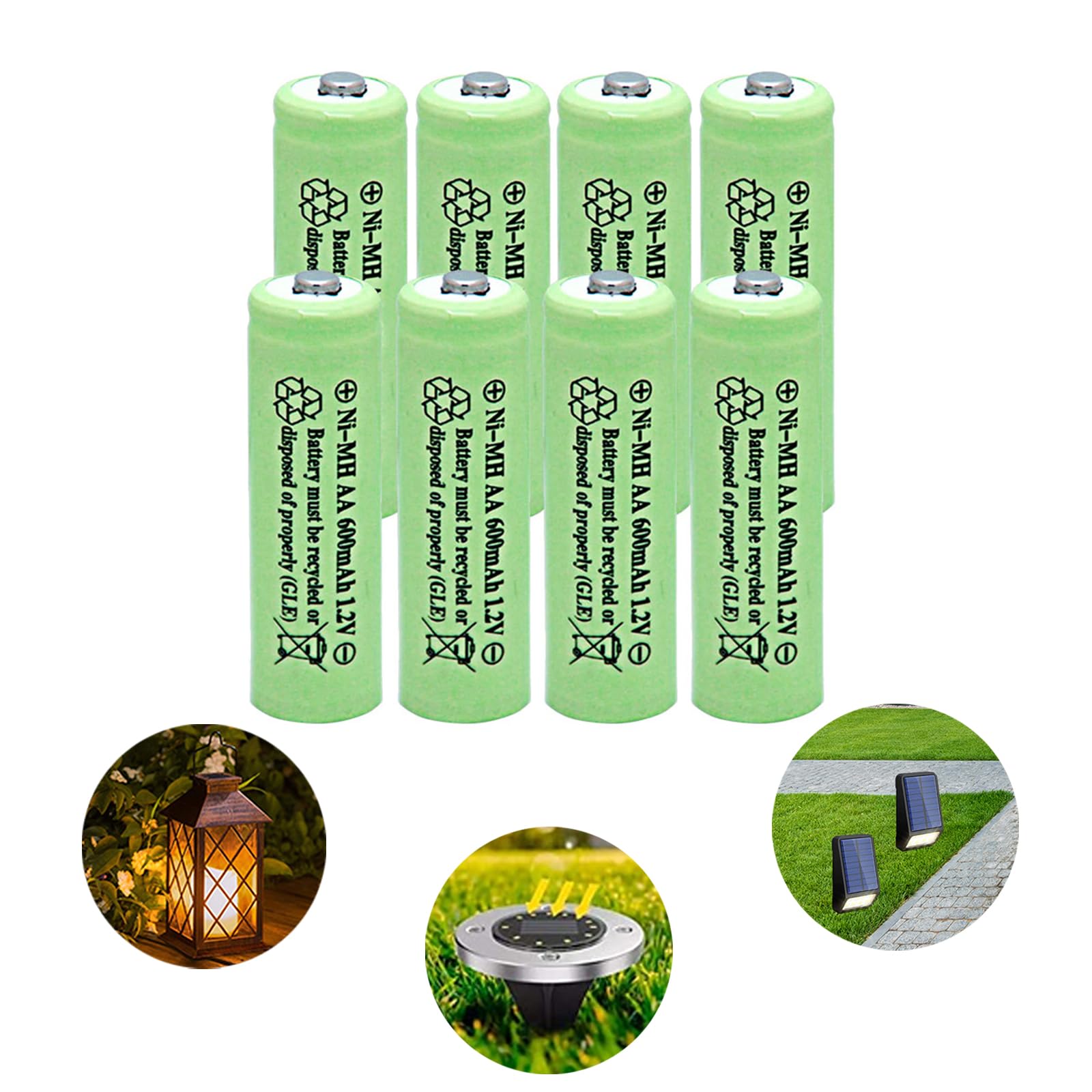 GEILIENERGY Ni-MH AA 600mAh 1.2V Rechargeable Batteries for Solar Lights, Garden Lights, Remotes, Mice(Pack of 8)