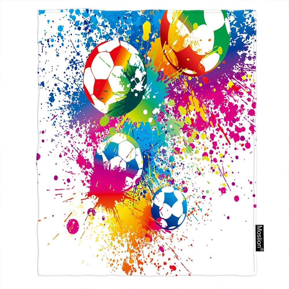 Moslion Football Blanket Sports Passion Rainbow Color