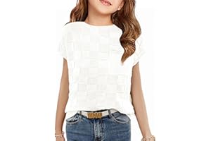 Haloumoning Girls Short Sleeve Sweater Vest Kids Dressy Crewneck Knit Pullover Tops with Pocket 5-14 Years