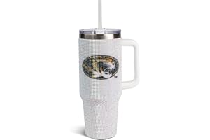 The Memory Company Officially Licensed NCAA 40oz White Rhinestone Tumbler - Stainless Steel Double Wall Vacuum Insulated Water Bottle, BPA-Free, Lid & Straw, Sparkling Team Spirit Drinkware