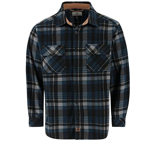 Legendary Whitetails Men's Long Sleeve Fleece Button Up Shirt Casual Fit Thick Heavyweight, Dark Sky Plaid