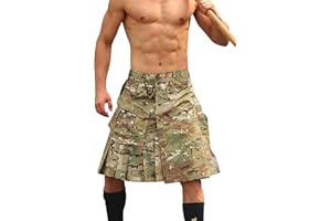 GSGGIG Men's Camo Scottish Outdoor Utility Kilt - 23" Length Pleated Tactical Irish Hybrid Kilt With Pockets