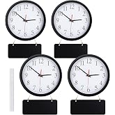 Juinte 4 Pack Silent World Clock with Chalkboard Multi Time Zone, 10 Inch | Battery Operated Wall Clocks in Office School, Marker for Labeling Multiple Time Zones, Round Design for Reception Areas