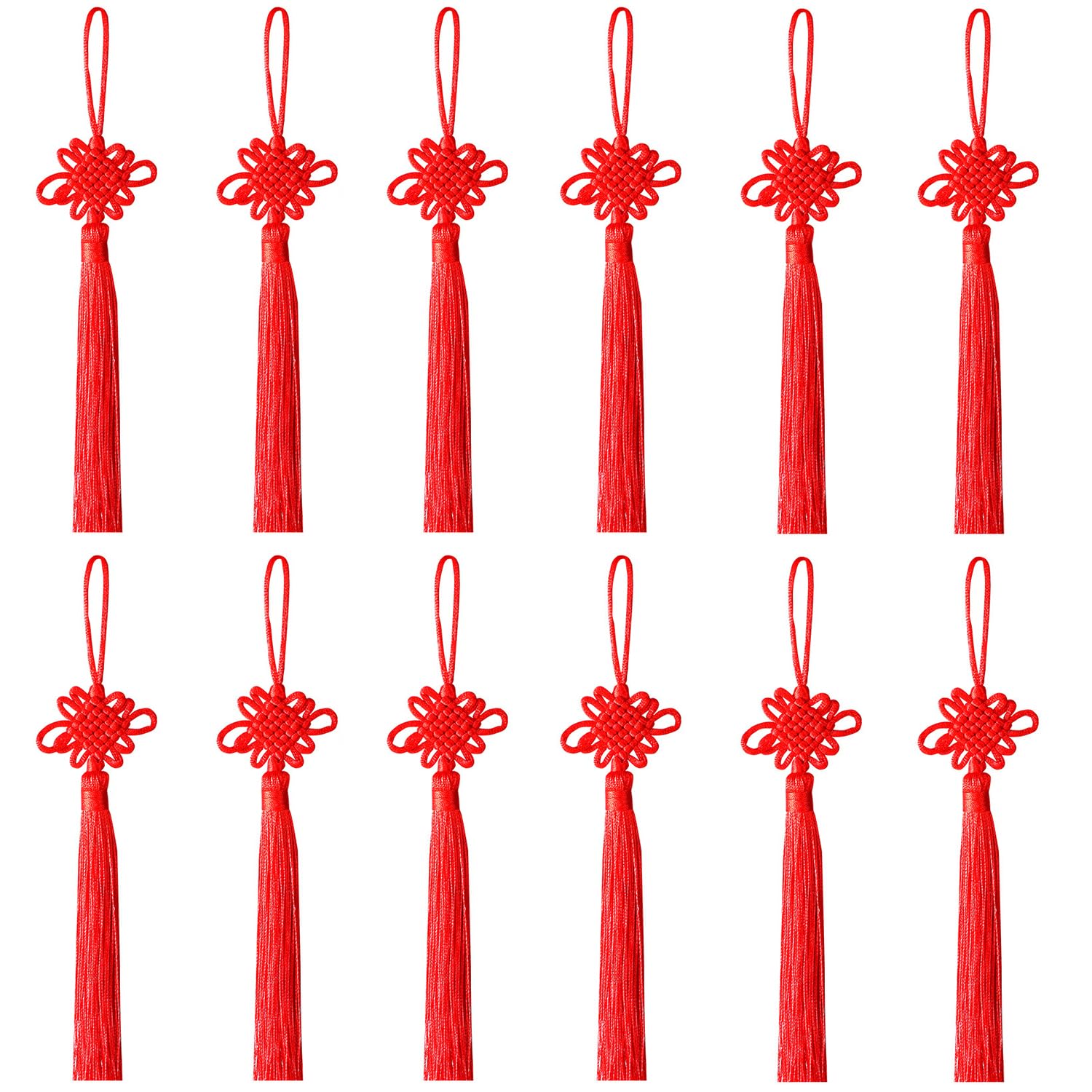 Lezevn Red Chinese Kontting Cord New Year Lucky Knot Handmade Silky Floss Chinese Tassel Celebration Supplies Decoration Car Handing Decoration (12)