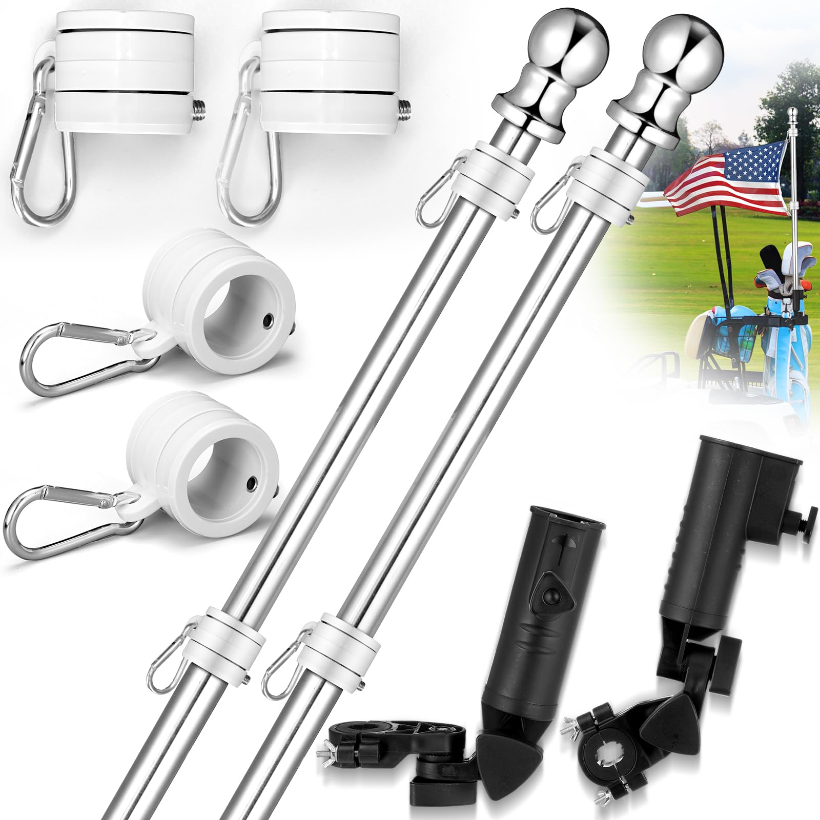 MorningRo 2 Set Golf Cart Flag Holder Kit Flag Pole Kit with Holder ...