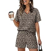 XIEERDUO Lounge Sets for Women Shorts Lightweight Summer Pajamas Set Sleepwear 2 Piece Sets Airport Vacation Outfits